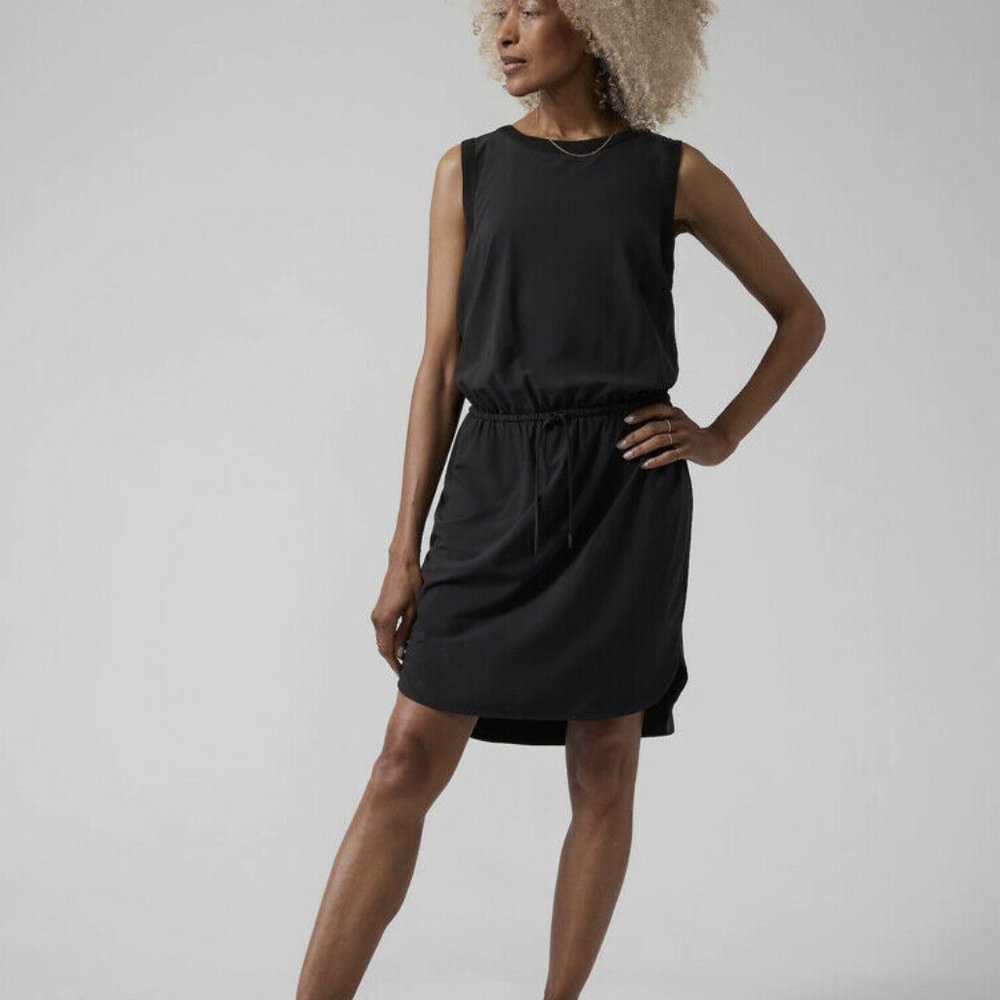 Athleta Rincon Sleeveless Black Dress with Drawstring Waist
